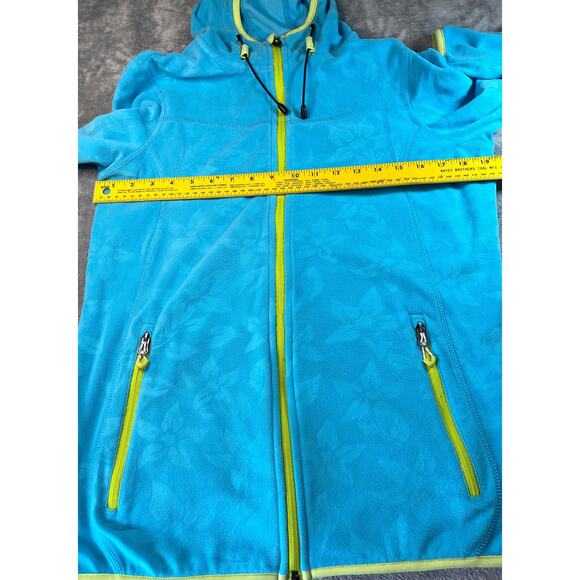 Killtec Technical Teal Hoodie Full Zip Jacket Floral Pattern Neon Yellow Trim - Picture 4 of 9